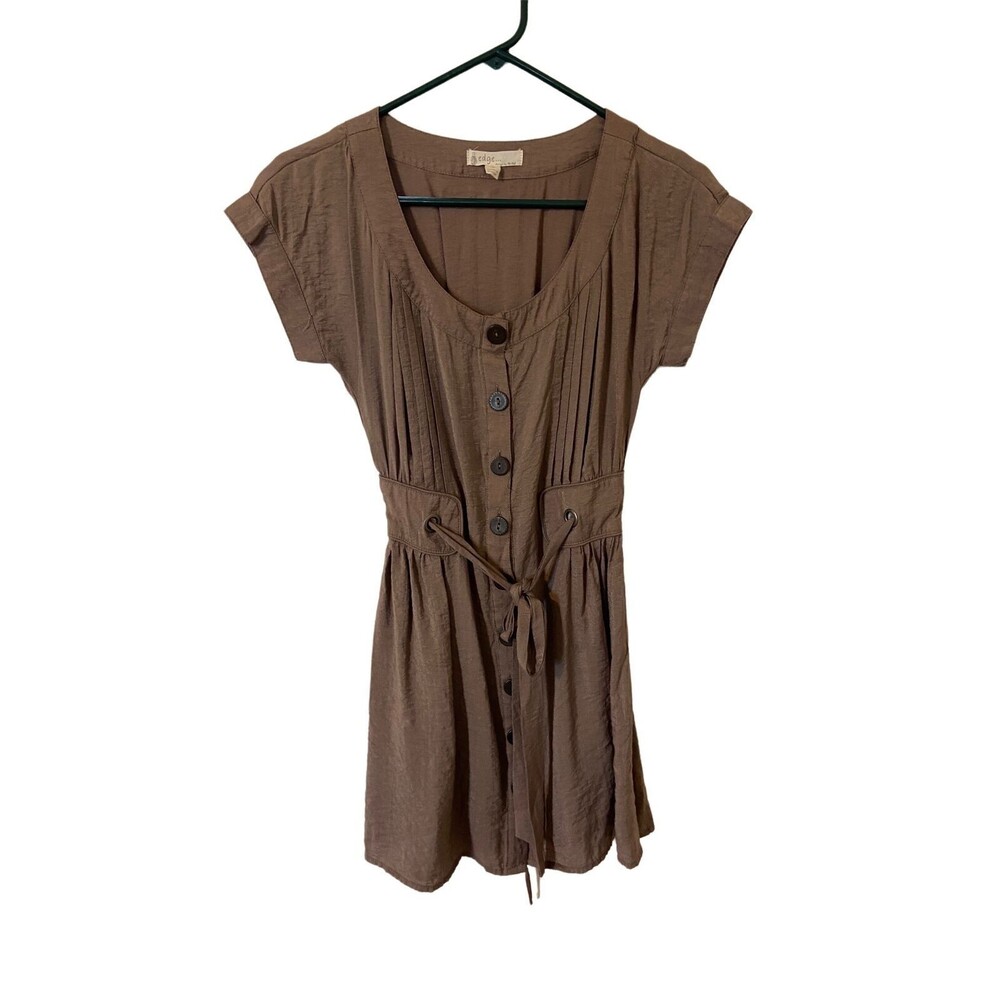 Edge Little Brown Dress Juniors Size S Pleated Belt Mini Knee Length